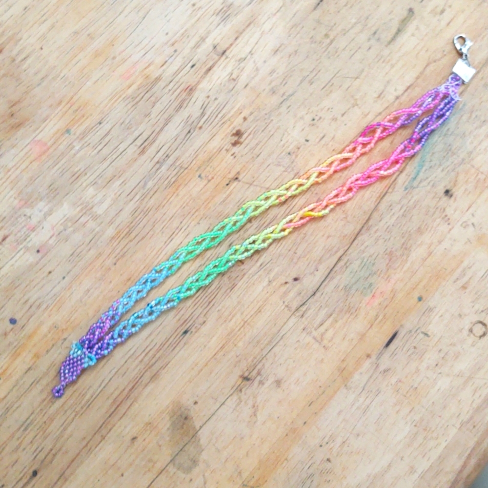 Neon hombre beaded double braided bracelet 9"